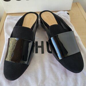 NWT - SCHUTZ Women’s Black Patent Suede Slide On Block Heel Mule (Size: 6½ B)